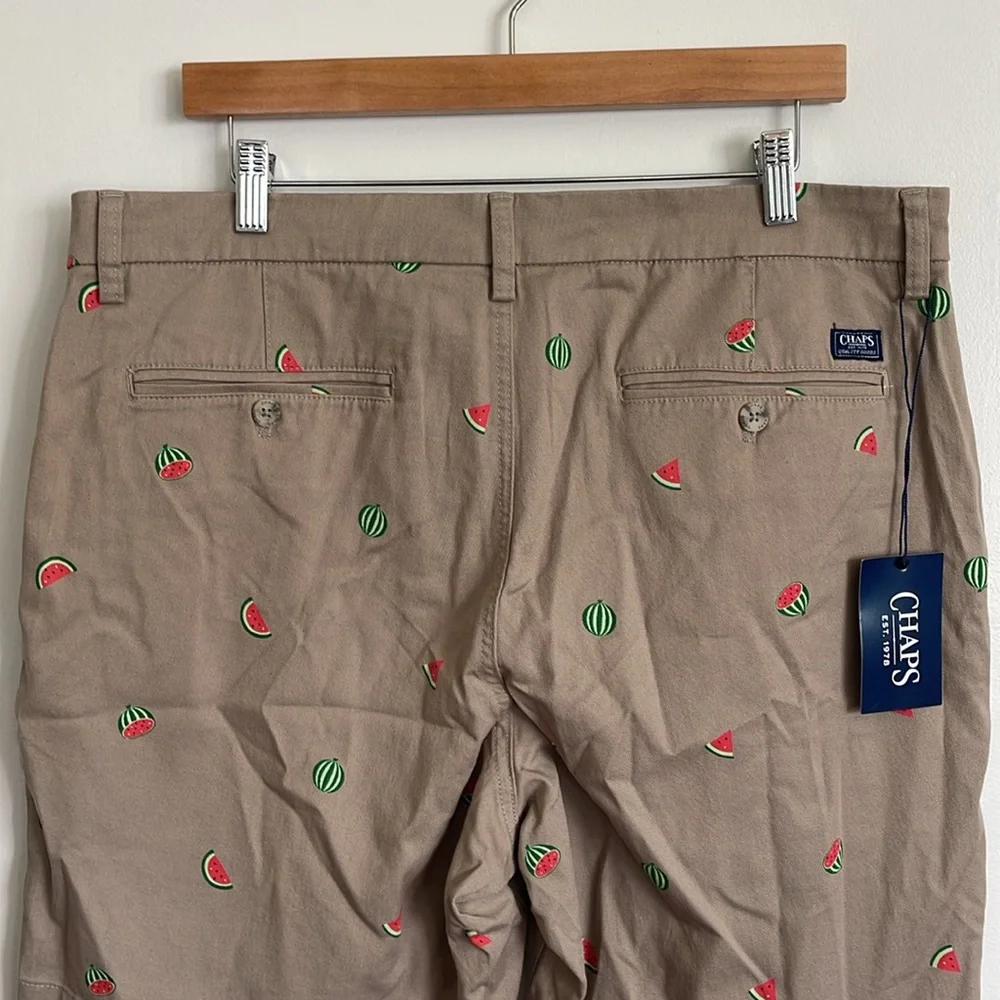 Chaps Coastland Wash Men's Vintage Khaki Watermelon Print Graphic Casual Shorts